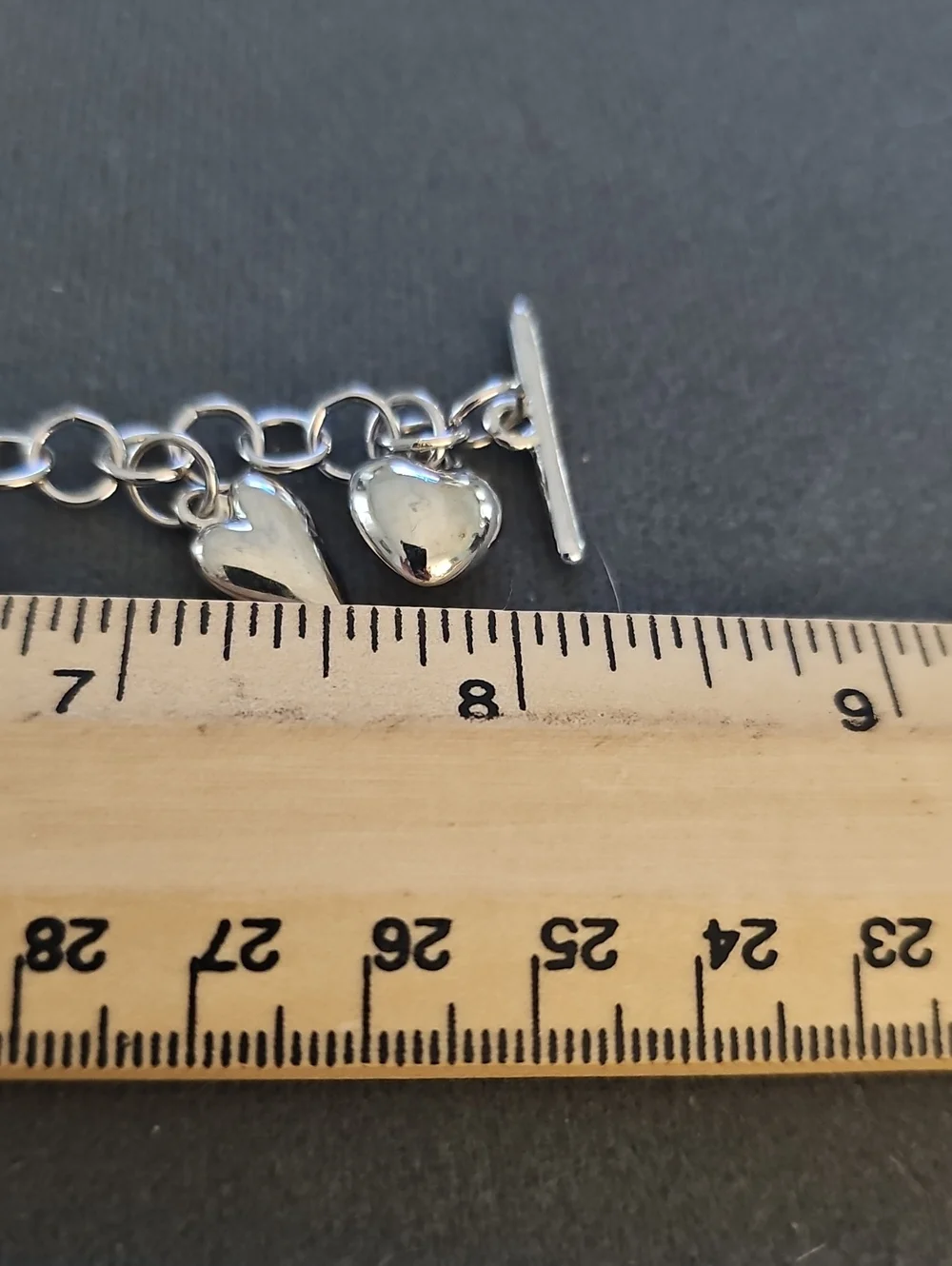 Unbranded Heart Charm Toggle Bracelet Womens Size 8.5 Silver Y2K Romantic Rolo